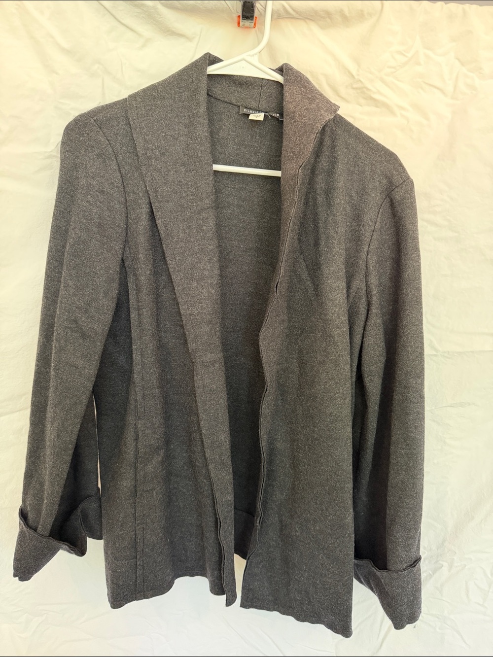 Eileen Fisher Charcoal Gray Wool Open-Front Jacket Cardigan